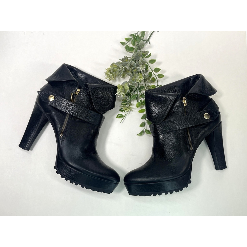 DVF Diane Von Furstenberg Boots Womens Size 9.5 Black Leather High Heel Baddie